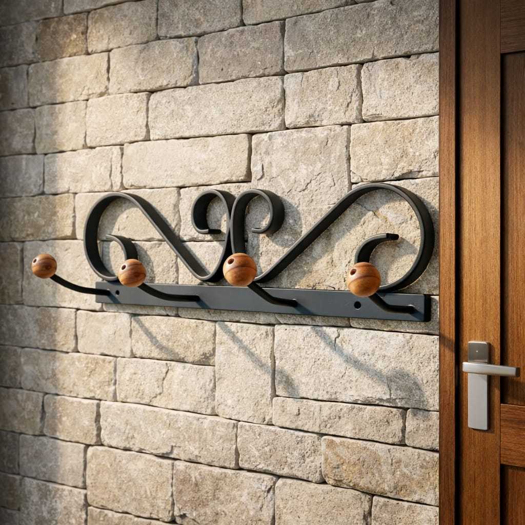 Cabideiro de Parede 4 Ganchos com Ponteiras de madeira - Cabide 4 Ganchos Artesanal | Metal em Oferta na Shopee