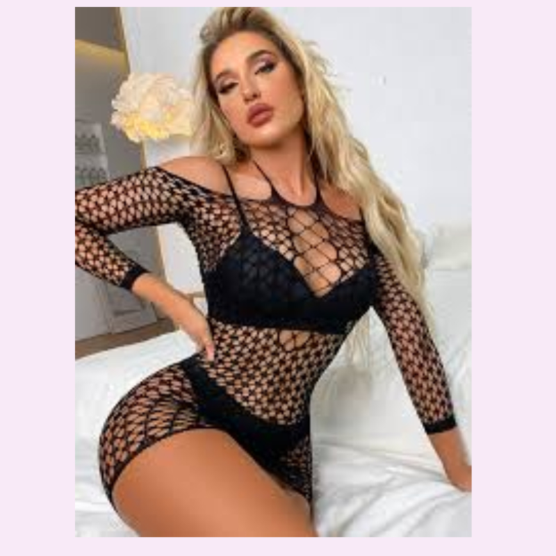 Vestido sexy arrastão com Brilho Feminino Arrastão Renda Sexy Manga longa  Sensual Pink Baby 2308 em Oferta na Shopee