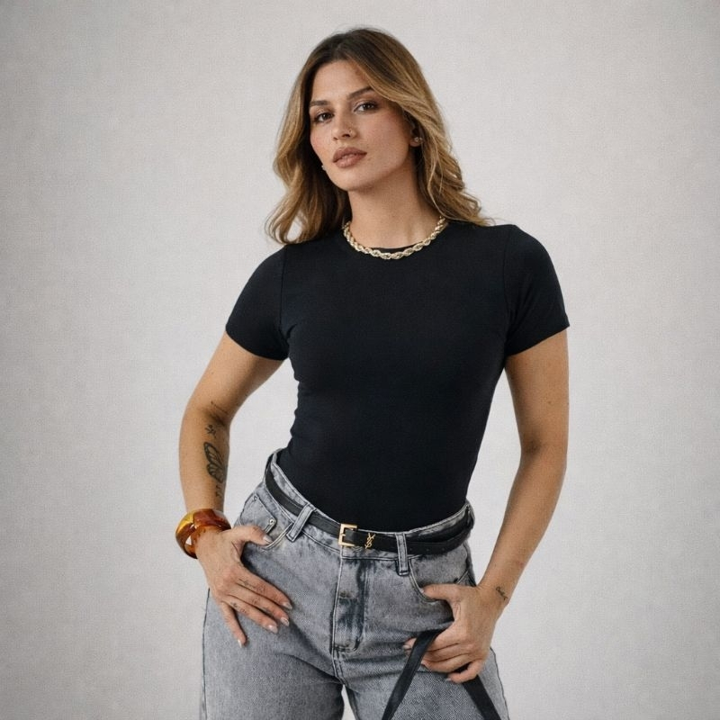 Blusa Blusinha Feminina Suplex Duplo Básica Elegante Blogueira Tendencia