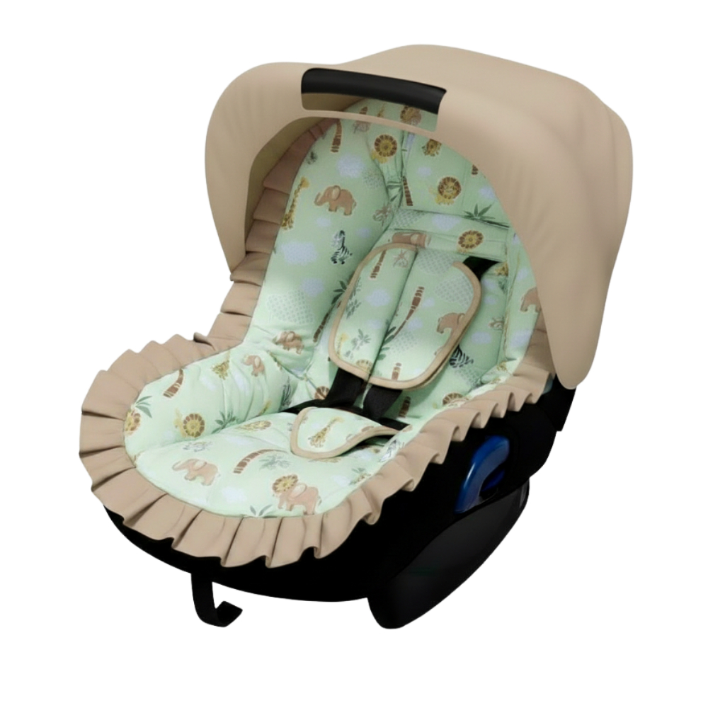 Kit Capa de Bebe Conforto + Protetor de Cinto + Capota Solar com Tecido Estampado 100% Algodão