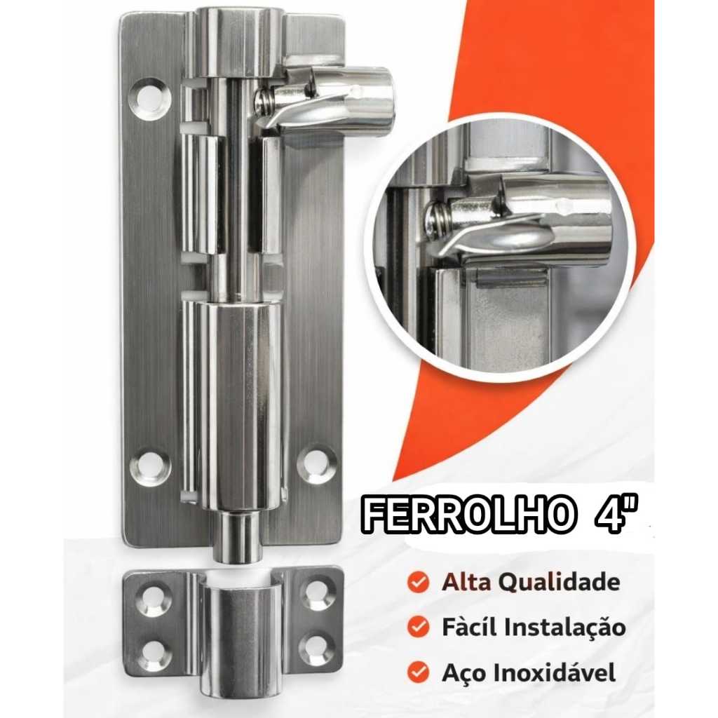 kit trinco ferrolho trava aço inoxidavel 4" polegadas