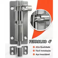kit trinco ferrolho trava aço inoxidavel 4" polegadas
