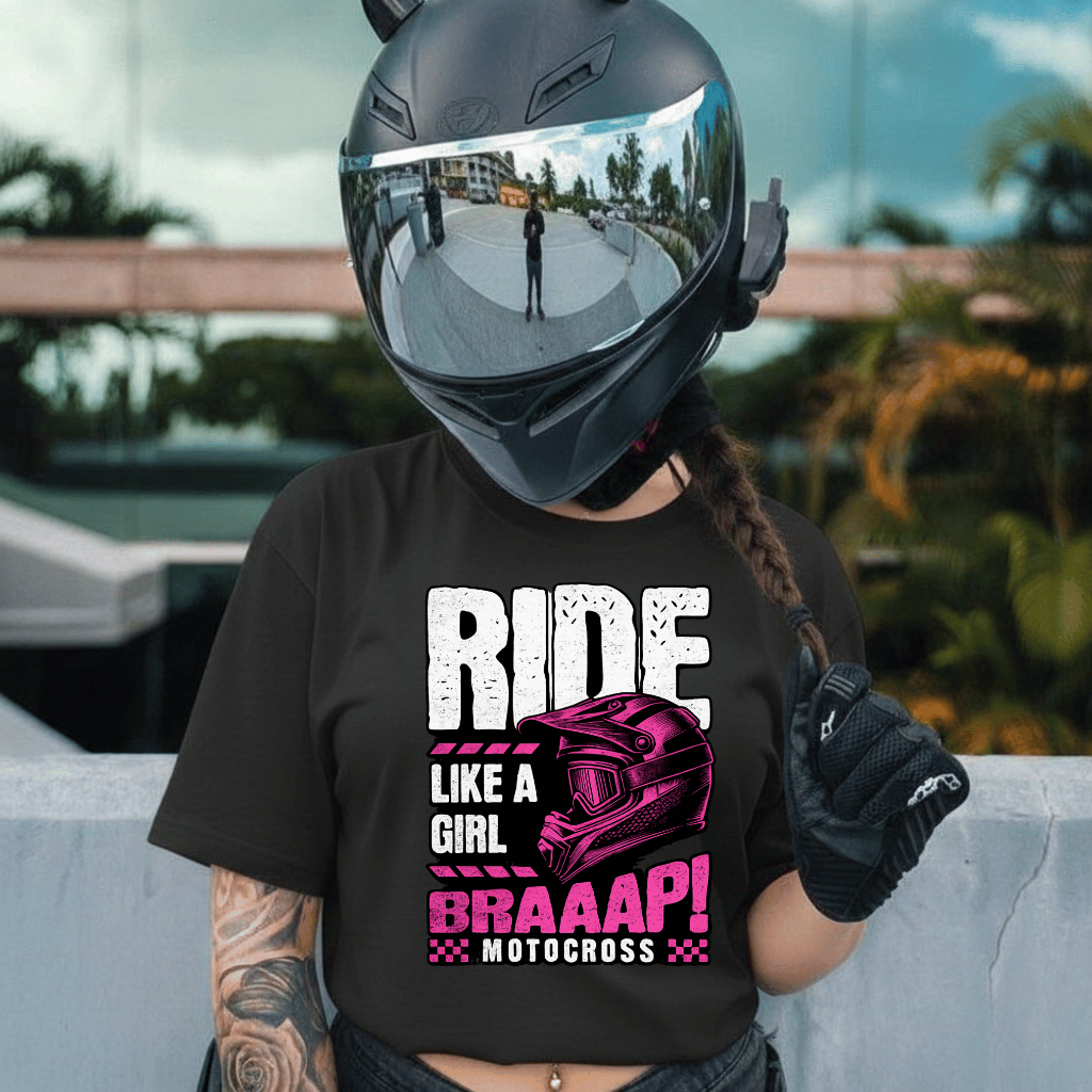 Camiseta Oversized Motocross Feminina Estampada Streetwear Algodão Premium Manga Curta Confortável