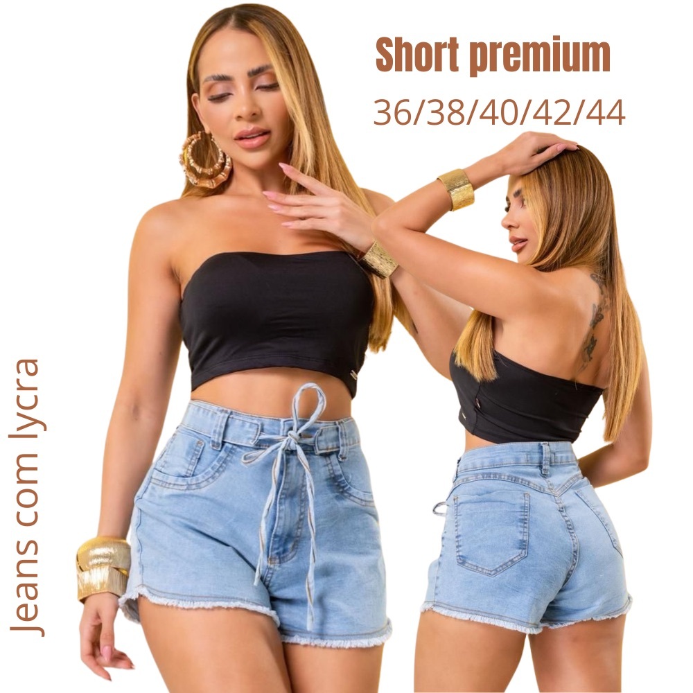 Short Jeans Feminino Com Lycra Premium Elastano Cintura Alta Veste Super Bem em Oferta na Shopee
