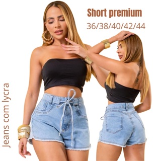 Short Jeans Feminino Com Lycra Premium Elastano Cintura Alta Veste Super Bem em Oferta na Shopee