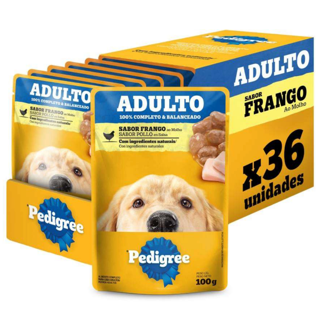 Ração Úmida Pedigree Sachê Frango ao Molho para Cães Adultos - 36 Unidades de 100g em Oferta na Shopee