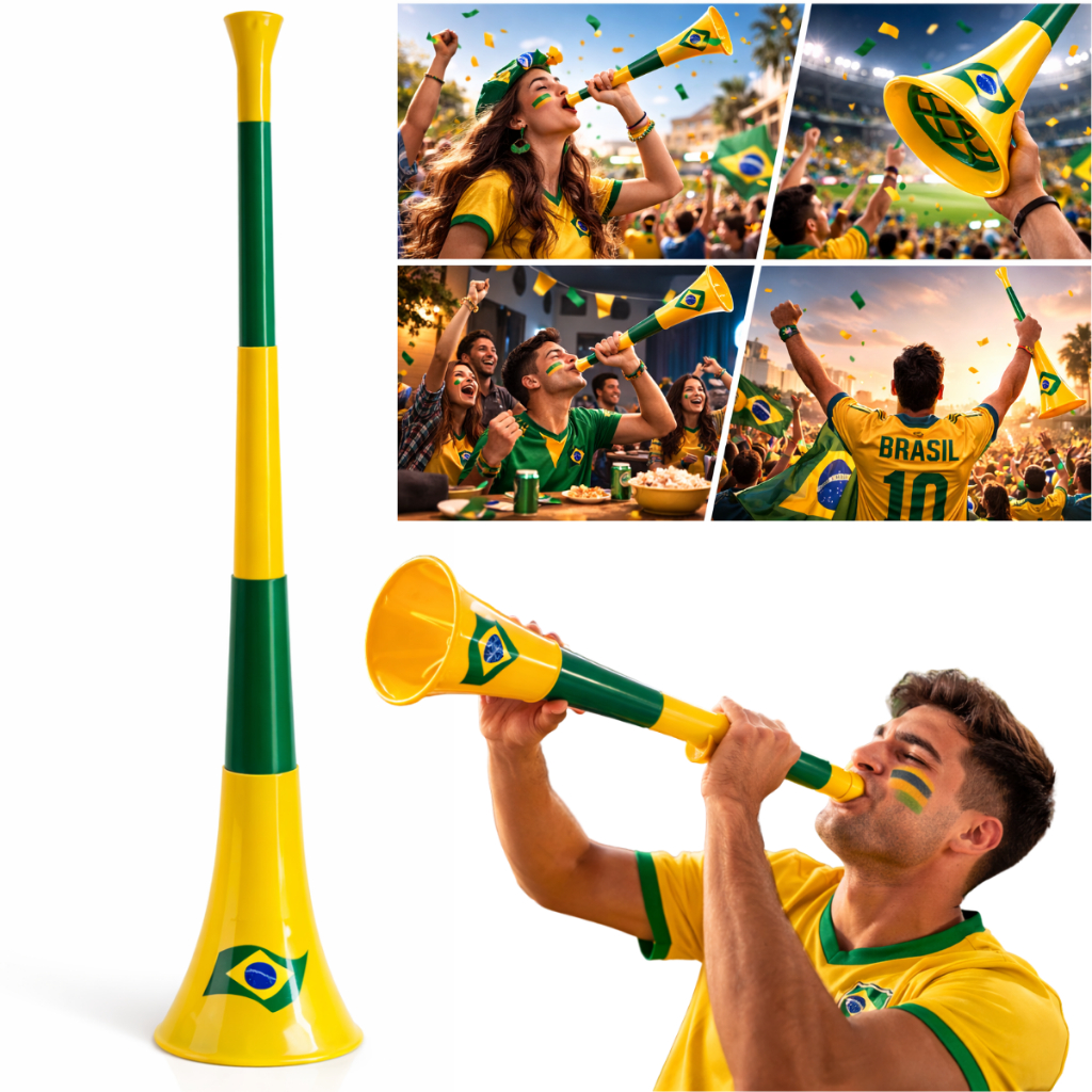 Vuvuzela Copa Corneta De Assopro Grande Alta Jogo Brasil Amarelo Verde Copa do Mundo 2026