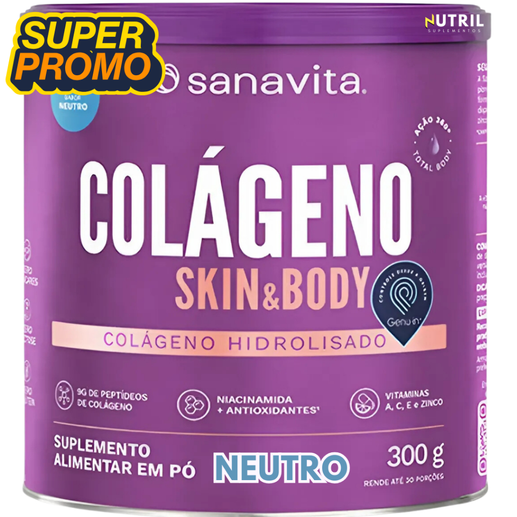 Colágeno Hidrolisado Skin Sanavita com Niacinamida - Diversos sabores - lata 300g