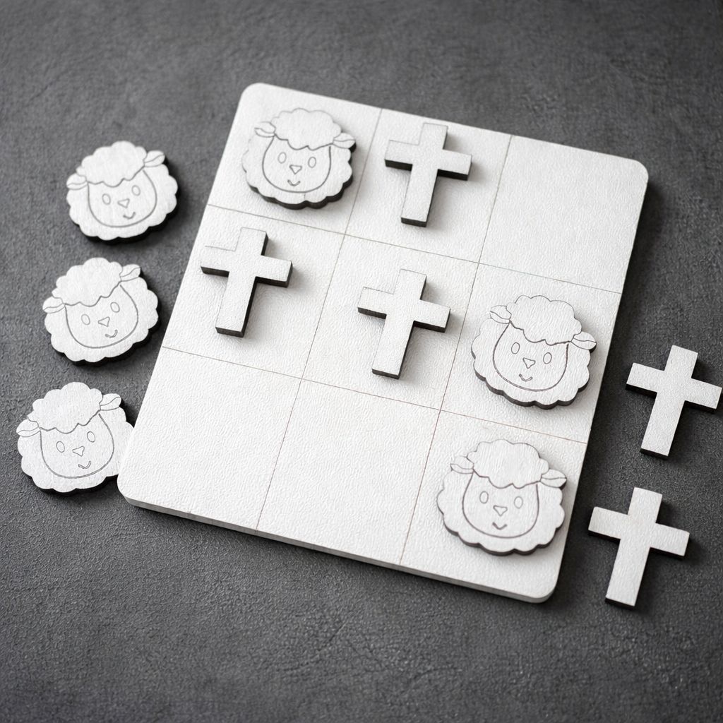 Kits Jogo Da Velha Educativo Infantil Em MDF Ovelha Cruz Páscoa