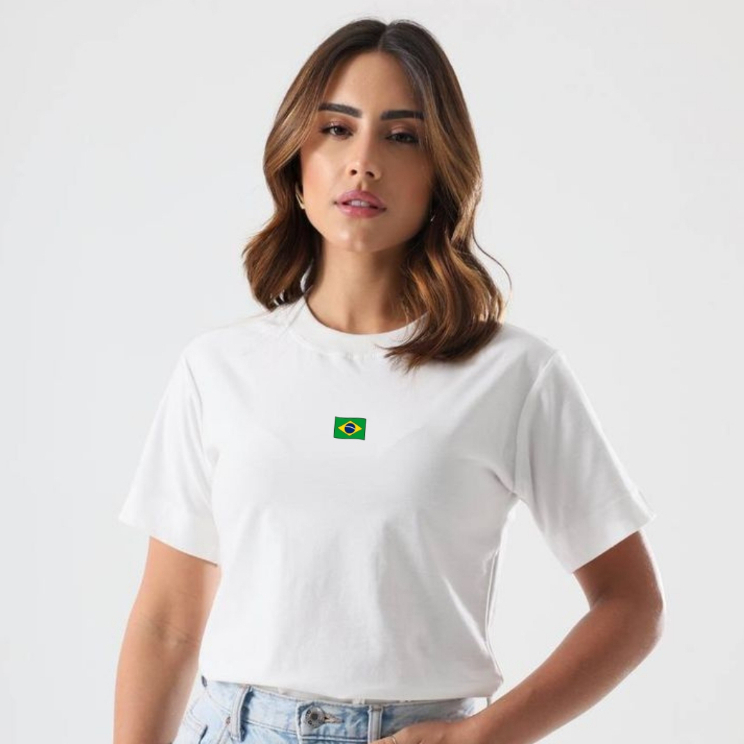 Camiseta Brasil Feminina Bandeira Pequena Copa 2026 Seleção Brasileira Futebol