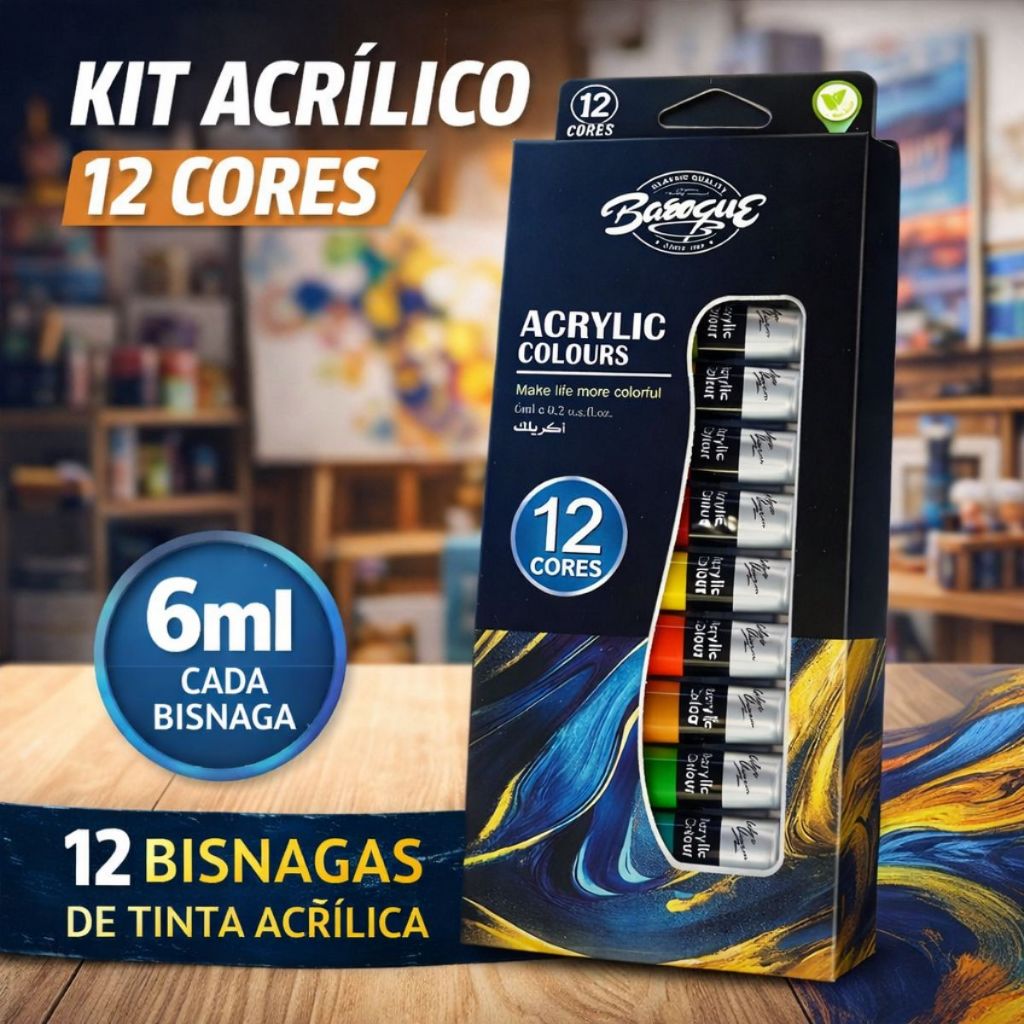 Kit Bisnagas de Tinta Acrílica Baroque – 12 Cores | Extra-Fina | Secagem Rápida em Oferta na Shopee