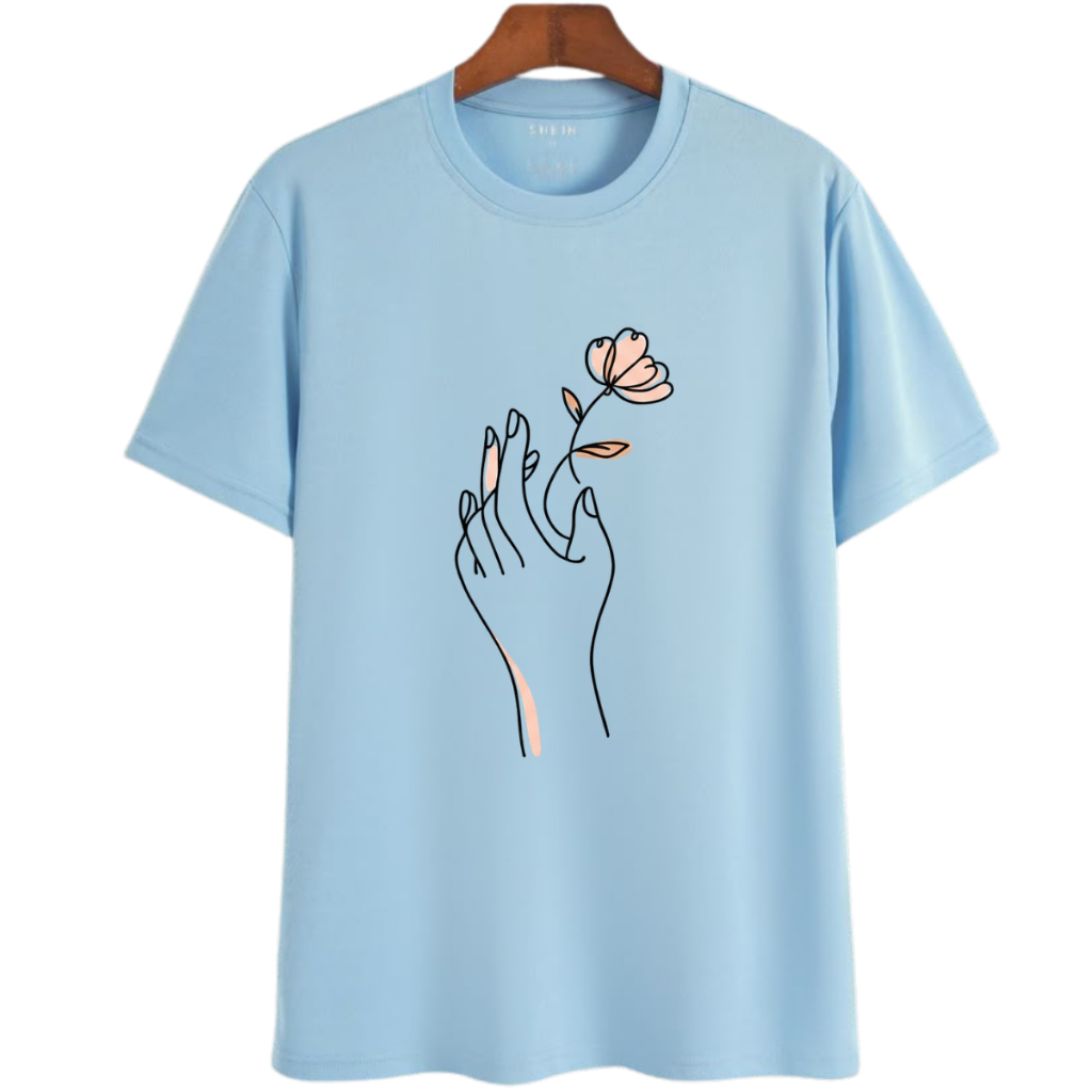 Camiseta Feminina Flor Minimalista Arte Line Art Estampa Delicada Casual Moderna Algodão