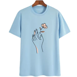 Camiseta Feminina Flor Minimalista Arte Line Art Estampa Delicada Casual Moderna Algodão