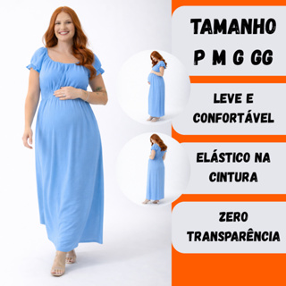 Vestido Longo Gestante Manga Curta Grávida Moda Maternidade Confortável e Elegante em Oferta na Shopee