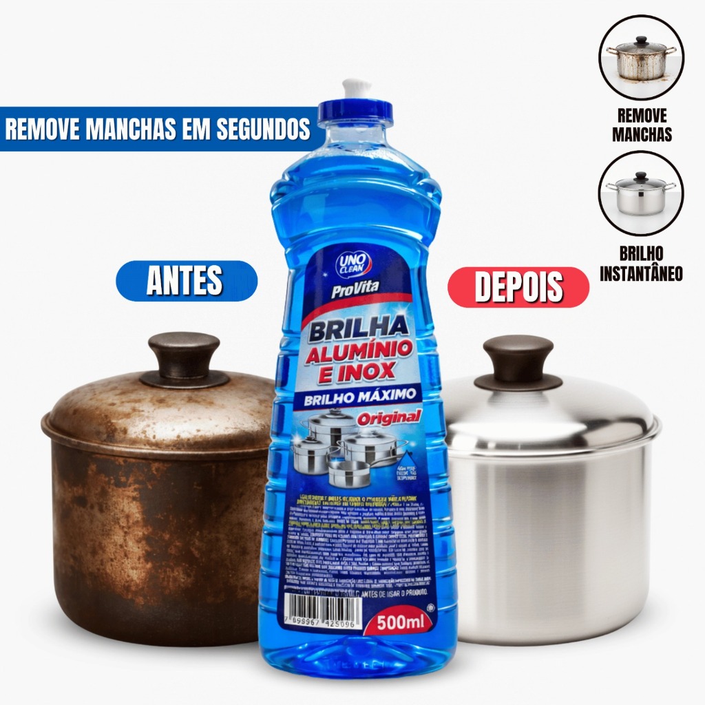 Imagem Brilha Alumínio e Inox ProVita 500ml – Limpa Panela Queimada, Remove Manchas e Restaura Brilho