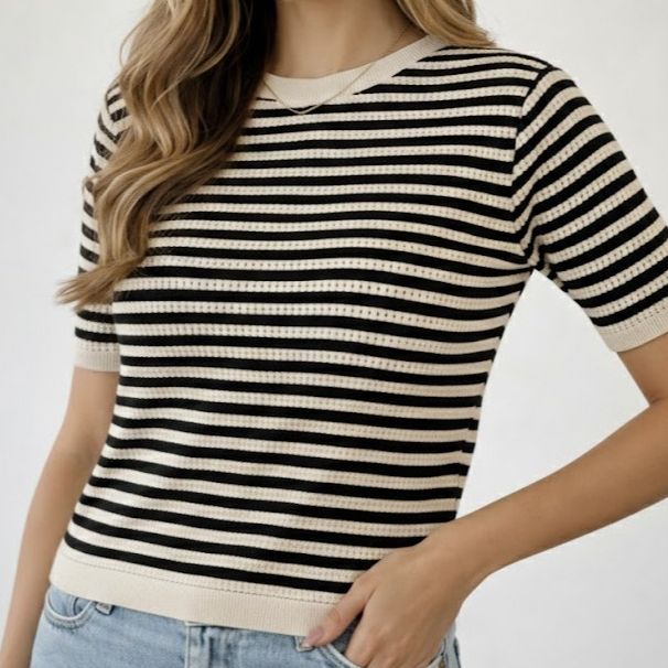 BLUSA FEMININA MANGA CURTA TRICOT MODAL ROUPA ESTILOSA TENDENCIA 2026