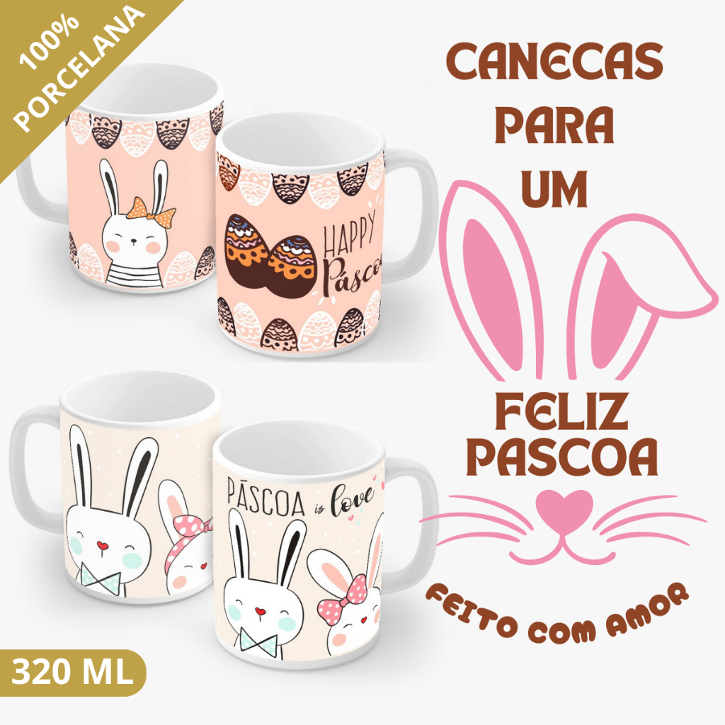 Caneca de Porcelana 320ML Feliz Páscoa Coelhinho Ótima Qualidade em Oferta na Shopee