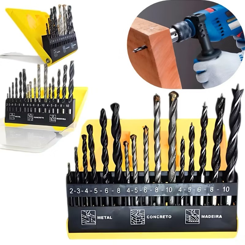 Kit Brocas 16 Peças Madeira Metal Concreto Profissional Aço Resistente Estojo Organizador Uso Doméstico e Construção Alt