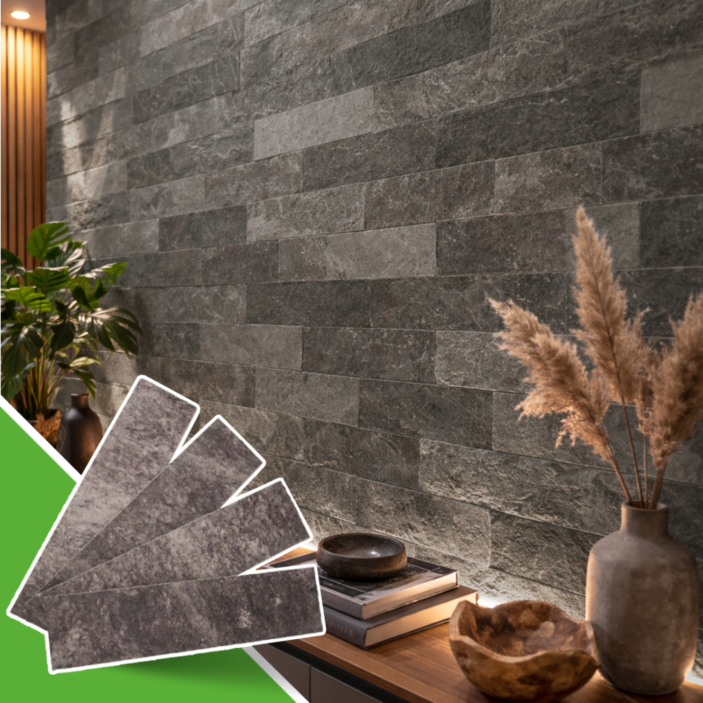 Kit 52 Placas 3D Autoadesivo Brick Pedra Flexível Autocolante 28cm x 7cm- 1M2 Cor Dolomita