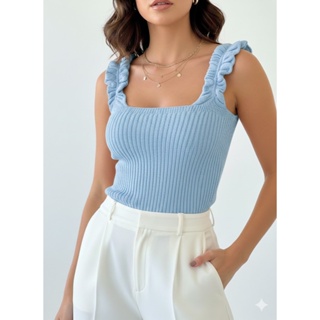 BLUSA FEMININA CROPPED ROUPA ESTILOSA REGATA TRICOT MODAL VERÃO TENDENCIA 202 em Oferta na Shopee
