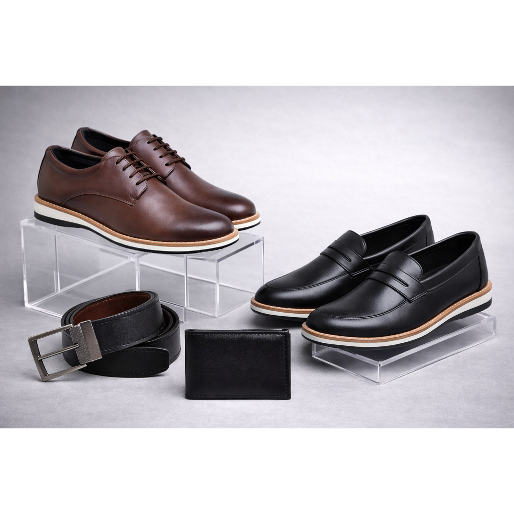 Kit 2 Sapato Masculino Casual E Mocassim Cinto Carteira Sapatenis Couro Trabalho Loafer Casamento