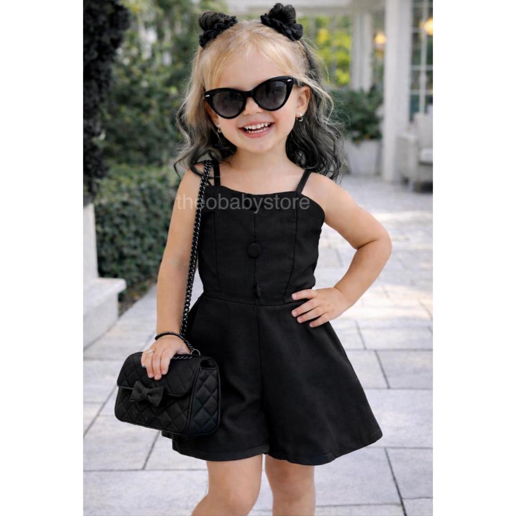 Macaquinho Infantil Blogueirinha Alcinha Botão Moderno Menina Influencer Mini Diva Moda Look Tendência Verão Casual