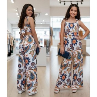 MACACÃO PANTALONA LAÇO JUVENIL TECIDO CREPINHO COM ESTAMPA em Oferta na Shopee