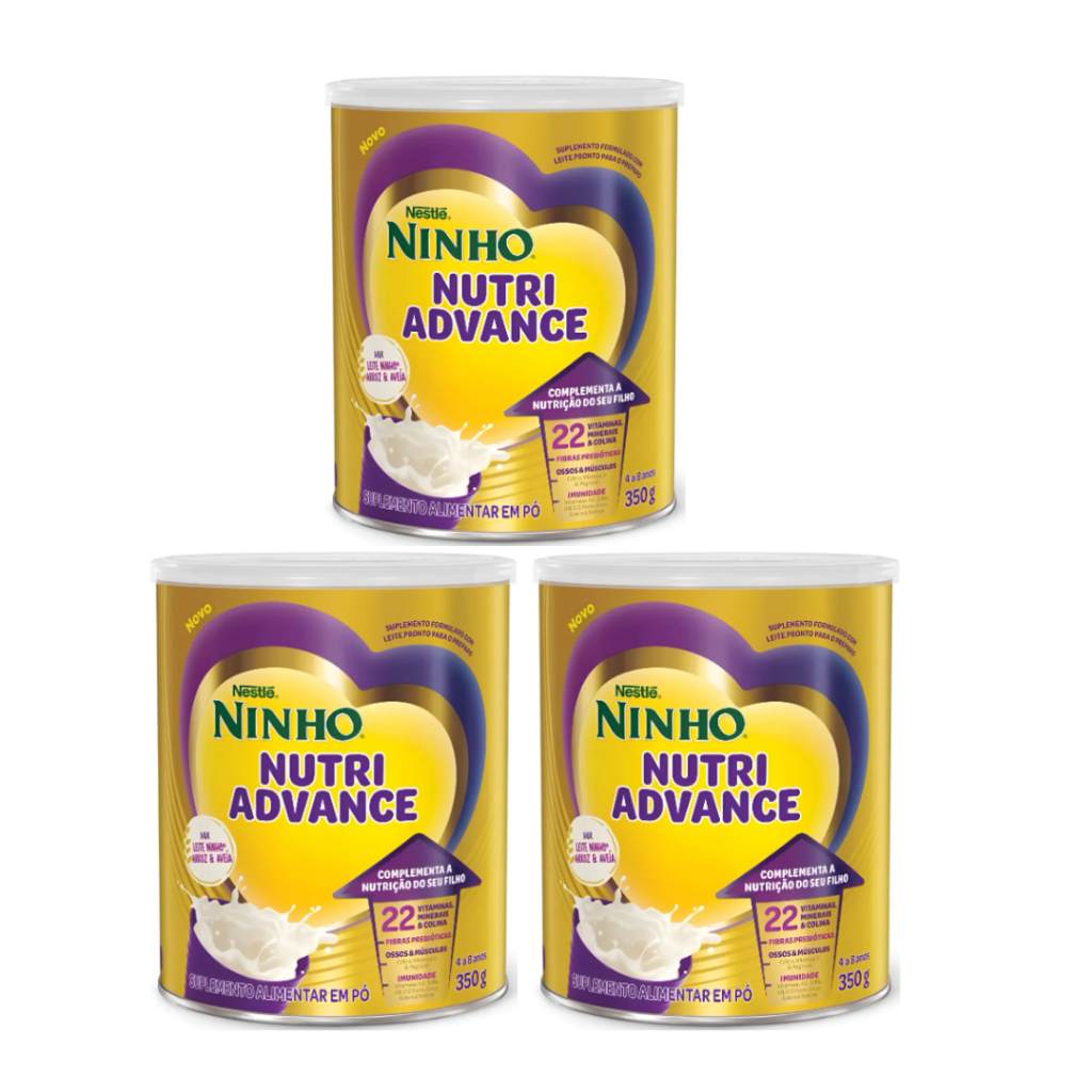 Kit 3 Latas Ninho Nutri Advance Mix Leite Arroz E Aveia 350g