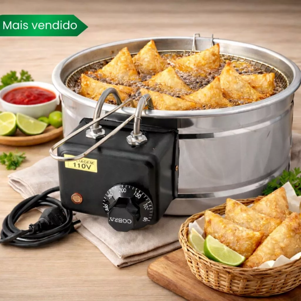 Fritadeira Elétrica de pastel Tacho 5 Litros Redonda Inox 110v e 220v Fritura batata Pastelaria — imagem 1