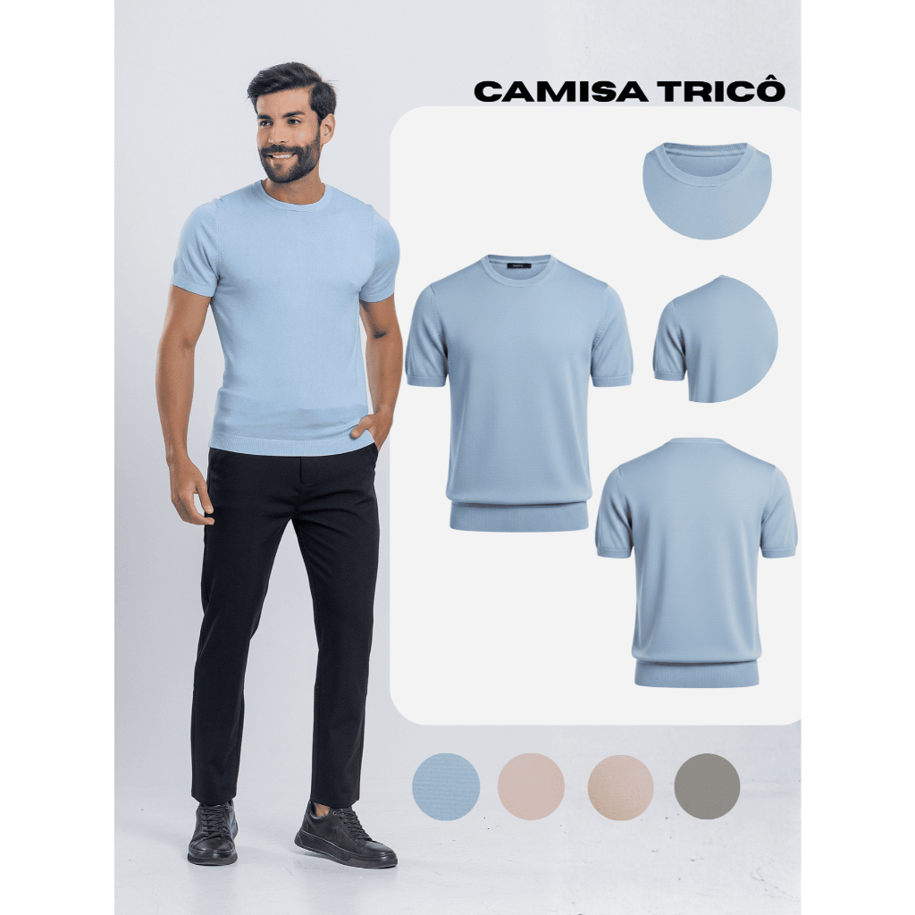 Camisa Masculina Tricot Gola Redonda Nylon Vintage em Oferta na Shopee