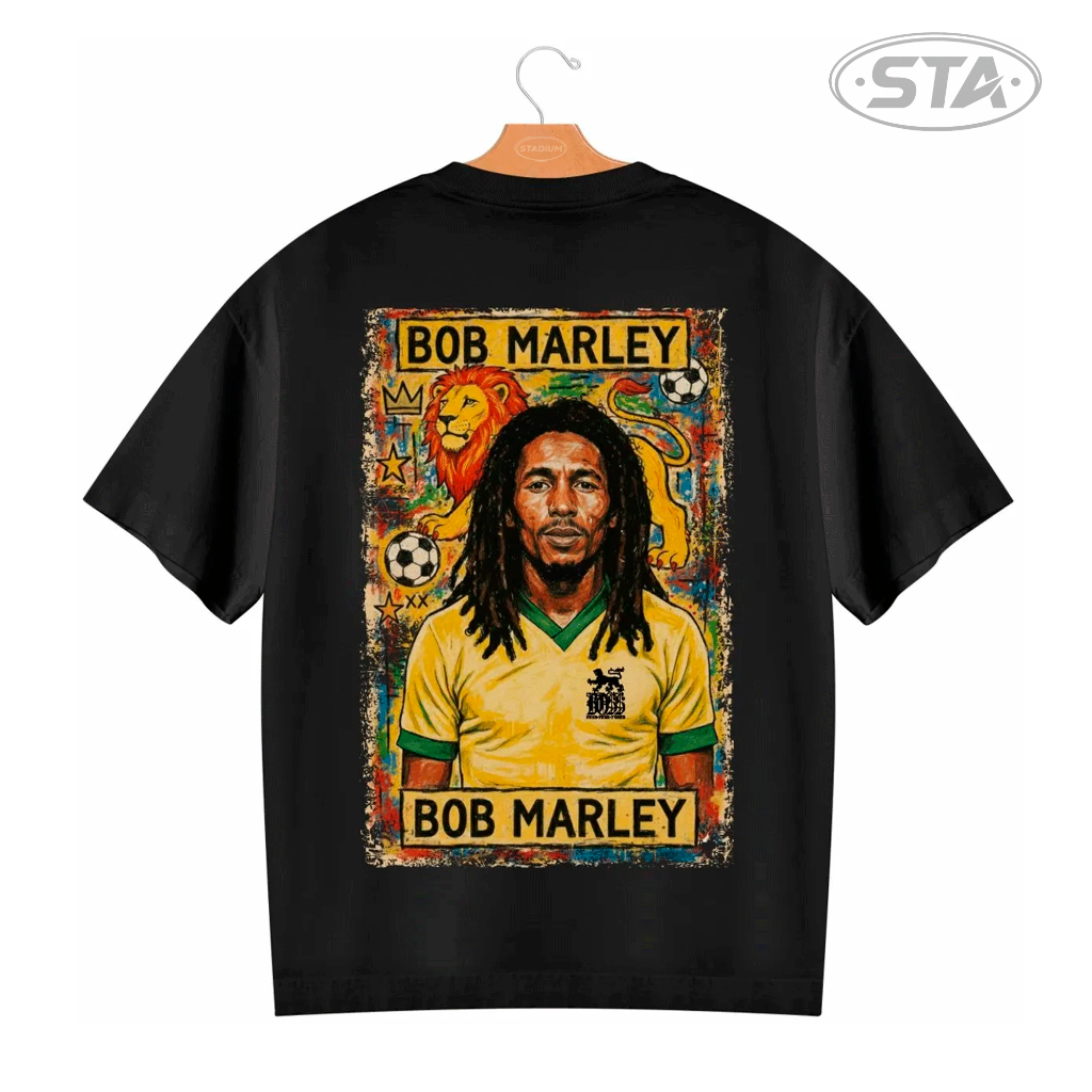 Camiseta Bob Marley Oversized Jamaica Futebol Copa Do Mundo Reggae Leão Coroa 100% Algodão Premium