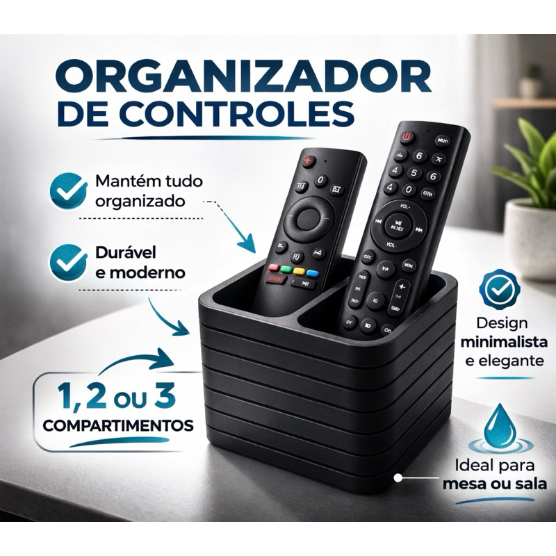 Organizador Porta Controle Remoto Moderno Slim – Suporte para 1, 2 ou 3 Controles | Porta Controle para Sala, Quarto