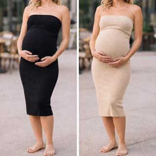 Vestido Midi Gestante Tomara Que Caia Anarruga Canelado Tubinho Justo Confortável em Oferta na Shopee