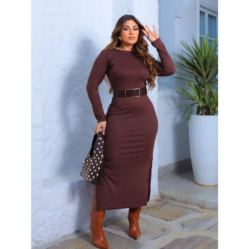 Vestido Feminino Longo Manga Longa Modelador em Oferta na Shopee