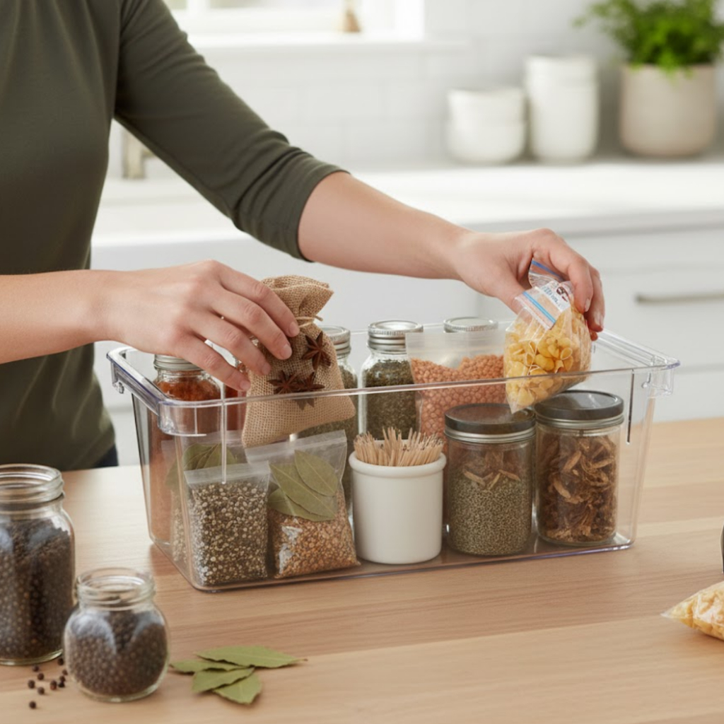 Organizador de Condimentos Geladeira Pote 2,2L Grande Plástico Transparente Empilhável Cozinha Mantimentos