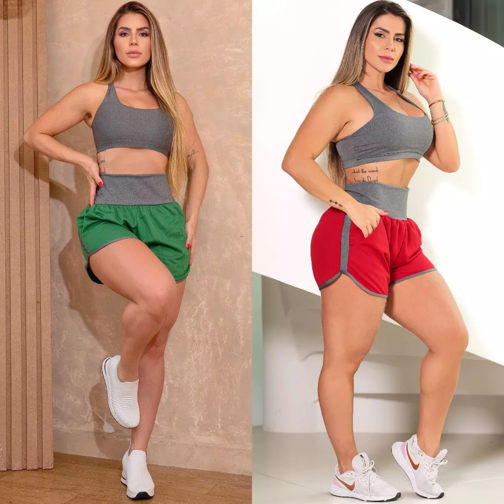 Conjunto Treino Fitness Academia Short Cintura Alta Com Bolsos Top Sem Bojo Conforto Estilo Bloguera — imagem 1