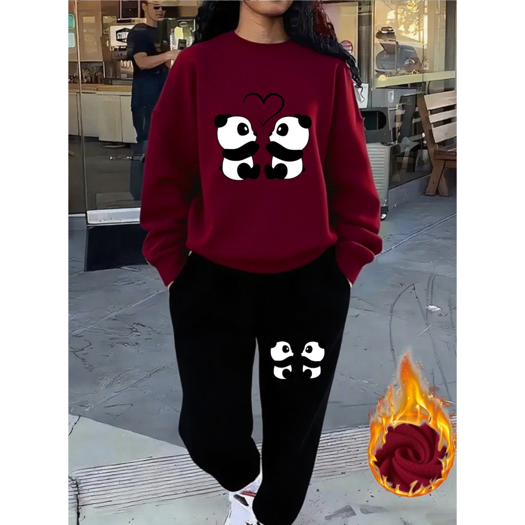 CONJUNTO MOLETOM FEMININO FLANELADO CARECA ALGODÃO100% CASUAL PANDA LOVE