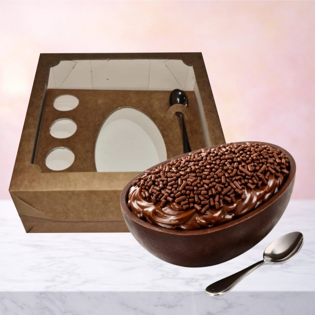 10 Caixinha para Ovo de Colher 18x18x7cm para Ovo de 250g mais quatro bombons Páscoa Destaque seu produto KRAFT