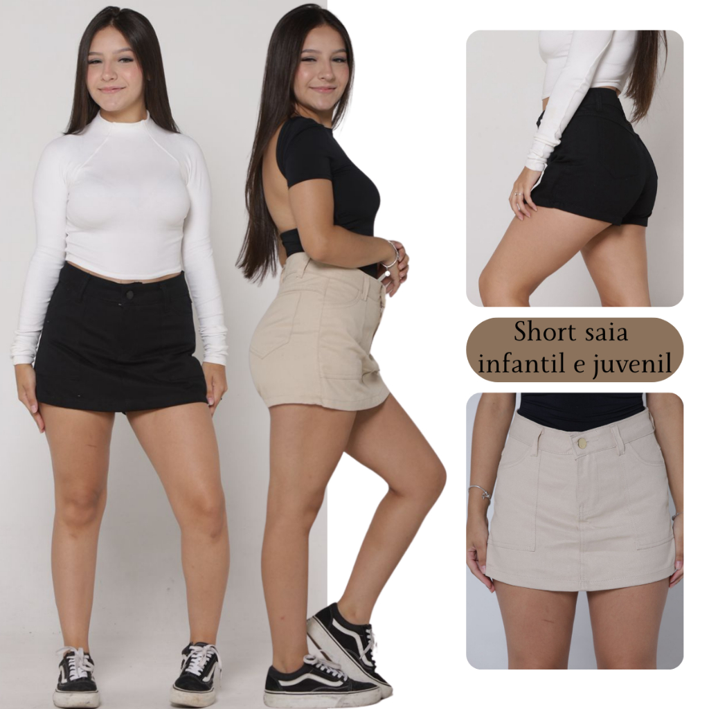 Short saia Jeans Colorido infantil e Juvenil Menina