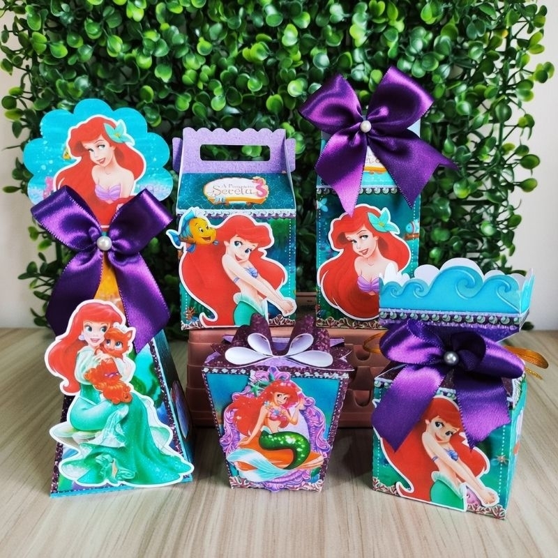 Caixinhas Personalizadas Tema Ariel A Pequena Sereia MENINA | Lembrancinhas Festa Infantil Fundo do Mar Ariel Princesa