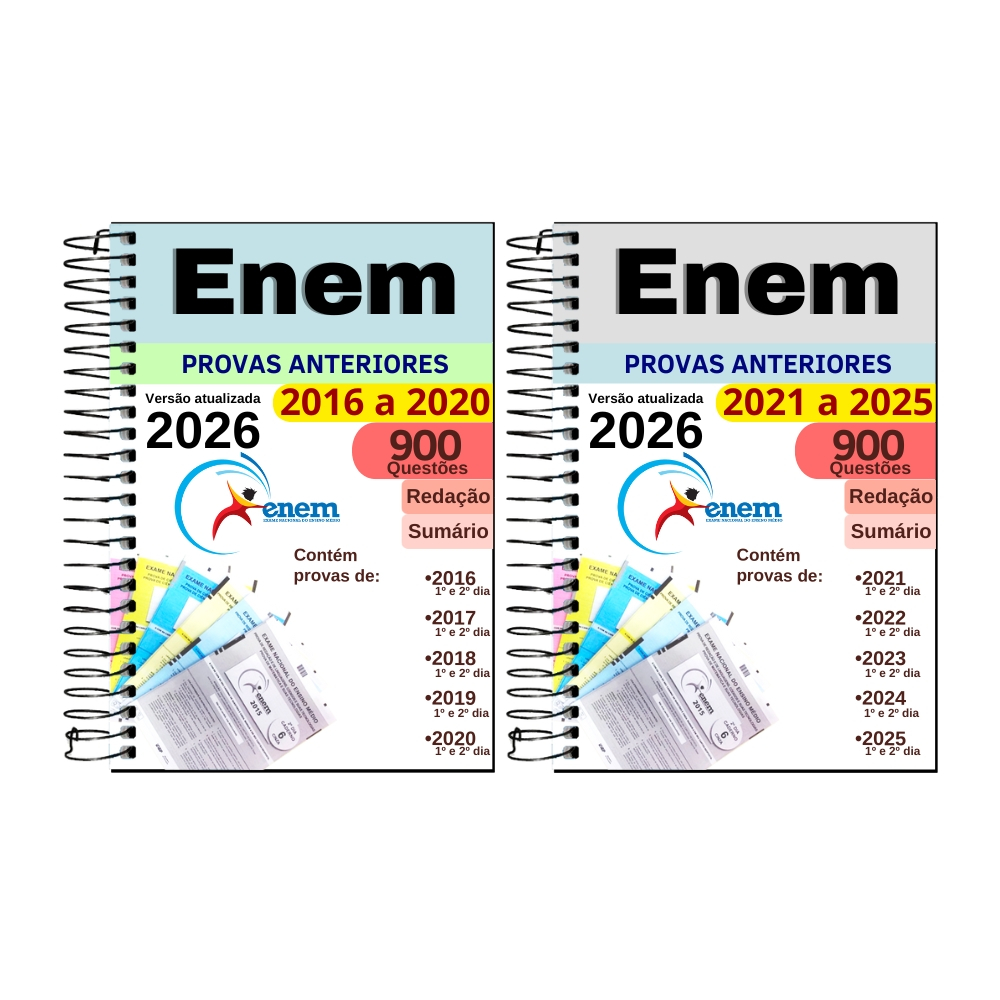 Kit Enem 2026 02 Apostilas com10 Anos De Provas Anteriores Questões 2016 A 2025 e Gabaritos em Oferta na Shopee