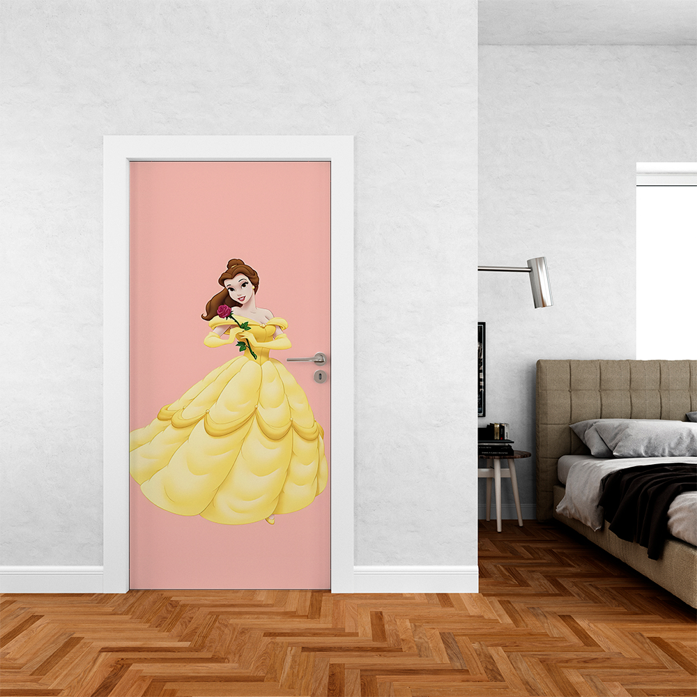 Capa de Porta Tecido Helanca Premium Sublimados Decoração Infantil Salas Quartos Bela ea Fera Kid's.