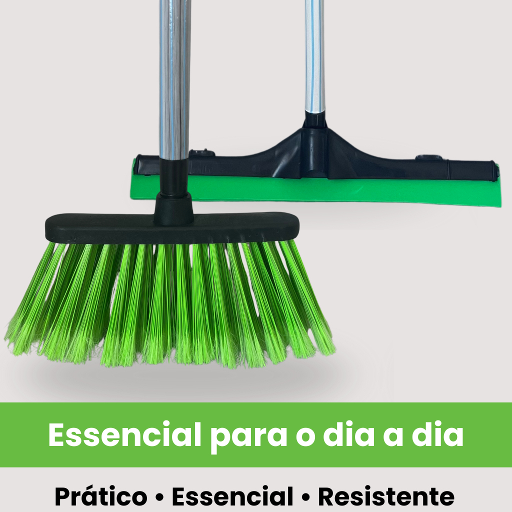 Vassoura e Rodo Verde com Cabo 1,20cm Kit Essencial Limpeza Qualidade