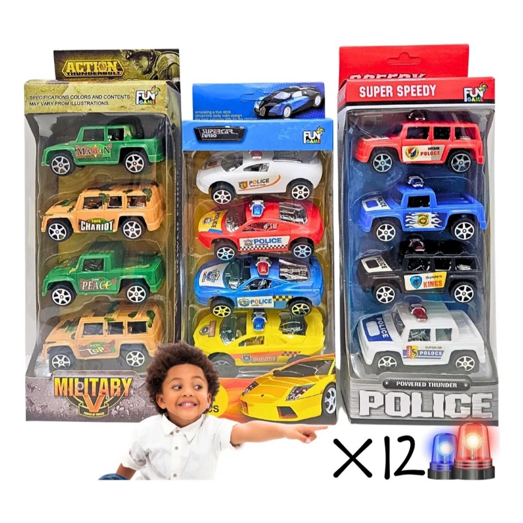 Carrinho de Brinquedo a Fricção Infantil Coleção Menino Kit com 12 Carros de Policia Atacado