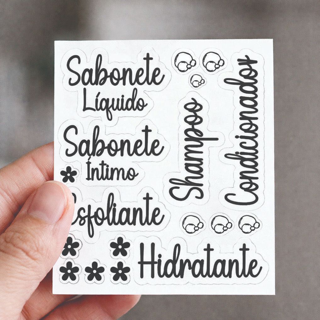 Adesivos para Kit Viagem e Banheiro – Organizador Shampoo, Sabonete e Hidratante