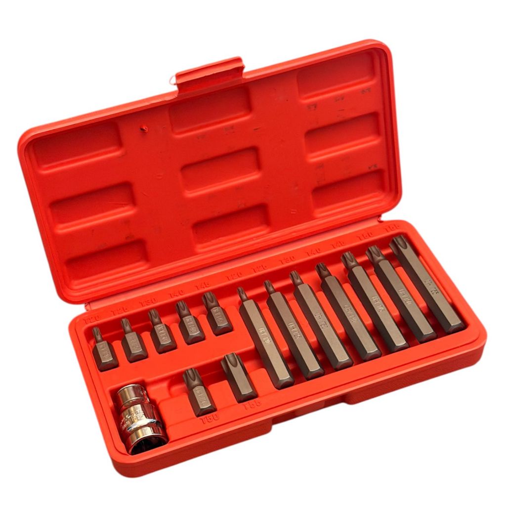 Conjunto de Bits Torx Encaixe de 1/2 15 peças T20 a T55 Profissional Mecanico