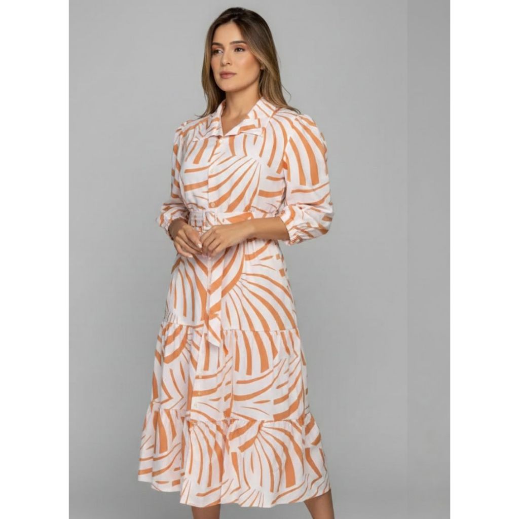 Vestido Longo Elegante Com Cinto Fivela Alta Qualidade Confortavel Moda Feminina Evangélica Casual