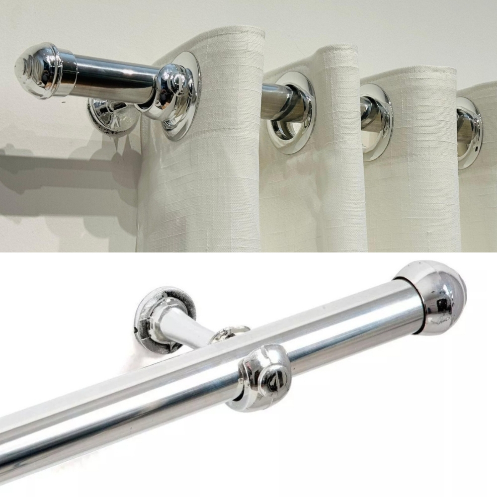 Kit Varão Luxo Cromado 3 ou 2 Metros 28mm ou 19mm Para Cortina Suportes Parafusos Buchas Completo