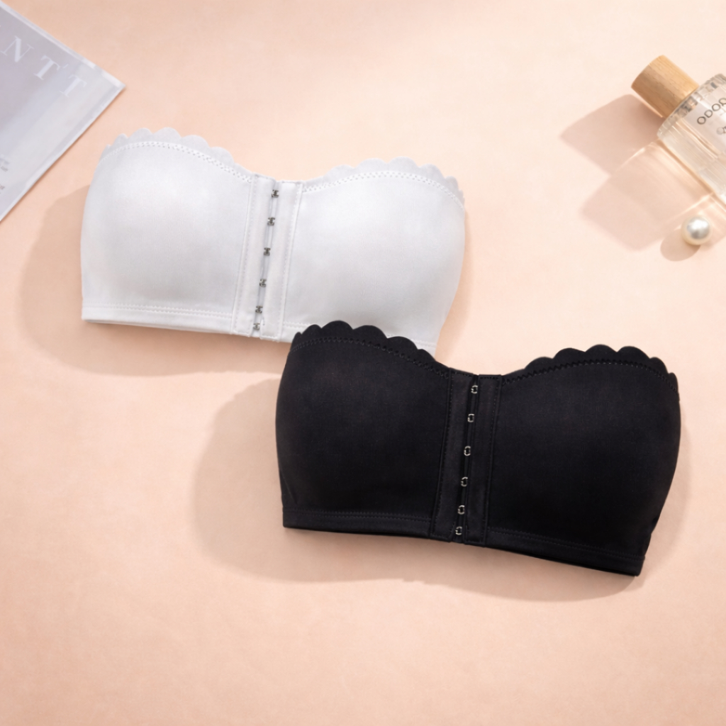 Kit 2 Sutiã Babado Premium Fecho Frontal Três Níveis Top Sem Alça Reforçado Bojo Removível