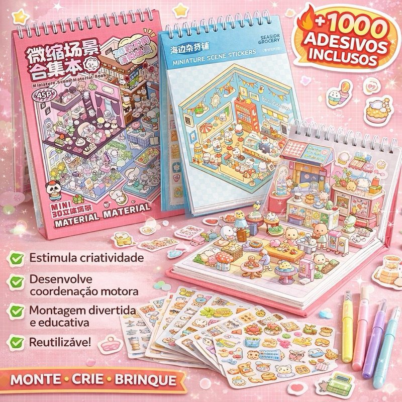 Caderno Adesivo 3D 20 Cenarios 45 paginas Criativo Scrapbook Diy Com Pinça Montar Comodos Diversos em Oferta na Shopee